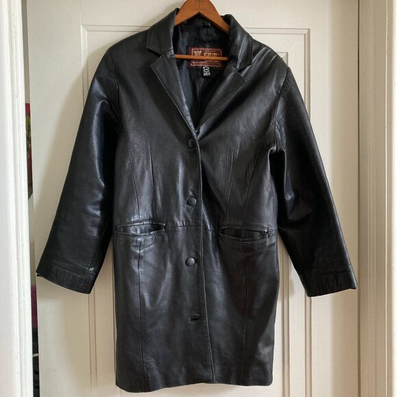 Sam women's vintage European black leather 3/4 length coat butter soft - Picture 2 of 8